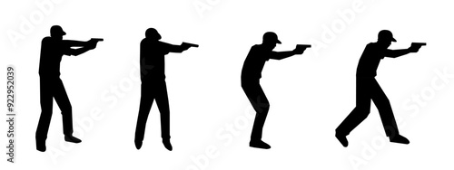 pistol shooting sport silhouette collection set. vector illustration.