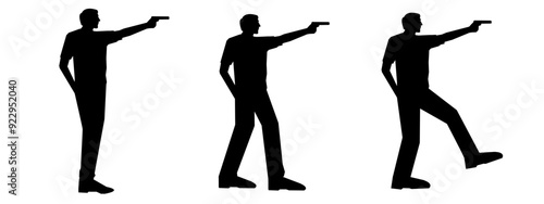 pistol shooting sport silhouette collection set. vector illustration.