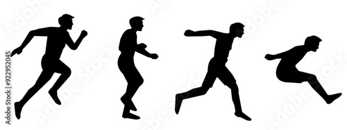 set of silhouettes of triple jump,  long jump different pose, gesture. batter. isolated on white background. vector illustration.