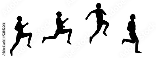 set of silhouettes of triple jump,  long jump different pose, gesture. batter. isolated on white background. vector illustration.