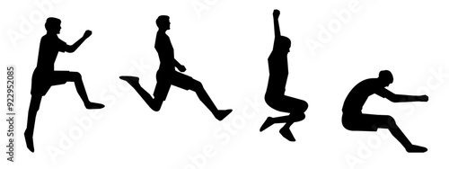 set of silhouettes of triple jump,  long jump different pose, gesture. batter. isolated on white background. vector illustration.
