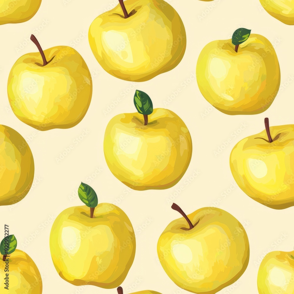 Seamless pattern of yellow apples including Golden Delicious and Opal in bright, cheerful hues Seamless pattern of yellow apples including Golden Delicious and Opal in bright, cheerful hues