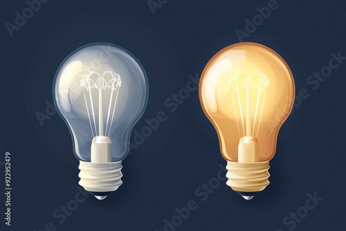 Turned on and off realistic vector lamp. Light bulb vector illustration with generative ai