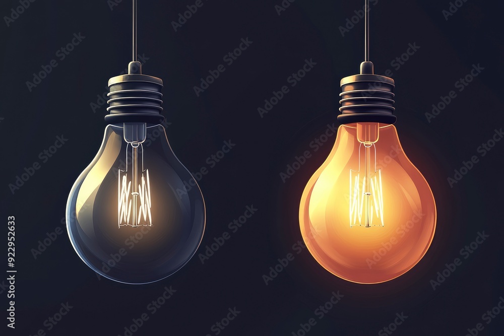Turned on and off realistic vector lamp. Light bulb vector illustration with generative ai Turned on and off realistic vector lamp. Light bulb vector illustration with generative ai