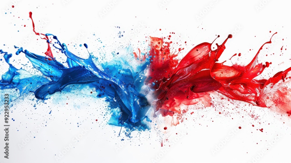 Produce an image of a French paint splash flag with blue, red, and white liquid explosion, set against a white background. France tricolore, Europe celebration, soccer, travel, tourism concept Produce an image of a French paint splash flag with blue, red, and white liquid explosion, set against a white background. France tricolore, Europe celebration, soccer, travel, tourism concept