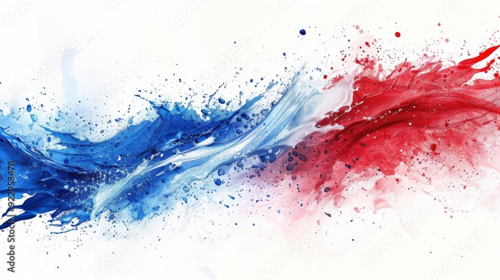Generate a vibrant image of a French paint splash flag in blue, red, and white, with a liquid explosion effect on a white background. France tricolore, Europe celebration, soccer, travel, tourism Generate a vibrant image of a French paint splash flag in blue, red, and white, with a liquid explosion effect on a white background. France tricolore, Europe celebration, soccer, travel, tourism