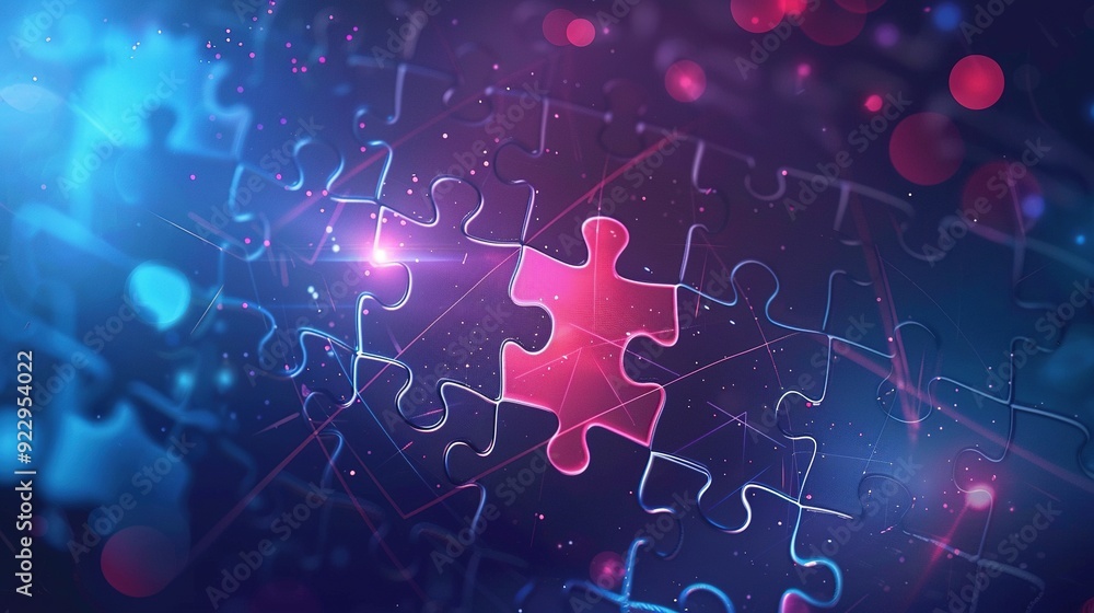 A Red Puzzle Piece Fitting into a Larger Puzzle A Red Puzzle Piece Fitting into a Larger Puzzle