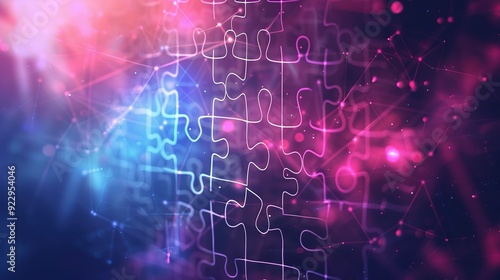 Abstract Puzzle Piece with Network Connections and Glowing Lights