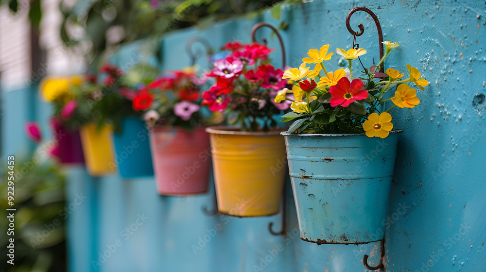 A cluster of vibrant flowers displayed on a wall adding color and beauty to the space ,ceramic flower pots decorating the walls of houses ,Flowers in colorful pots on the wall
A cluster of vibrant flowers displayed on a wall adding color and beauty to the space ,ceramic flower pots decorating the walls of houses ,Flowers in colorful pots on the wall