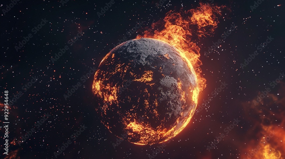 A Planet Engulfed in Flames Amidst a Starry Sky A Planet Engulfed in Flames Amidst a Starry Sky