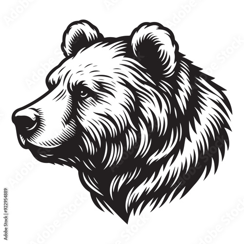 Line art of bear head cartoon side view vector