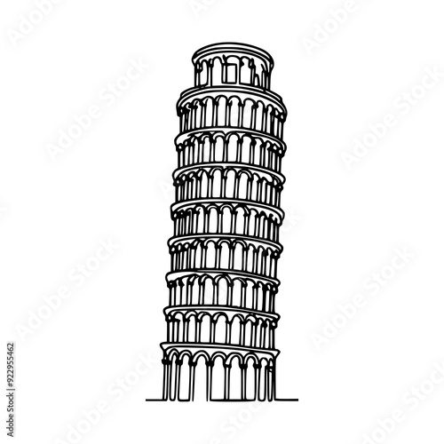 one line drawing pisa tower italy vector illustration template design
