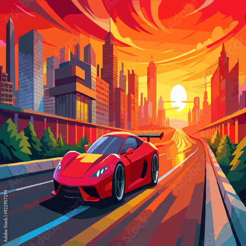 dynamic and captivating scene of a red super car.