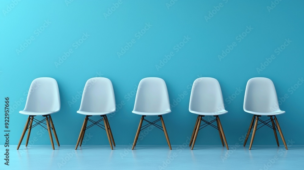 Obraz premium 3D rendering Row of chairs with one odd one out.