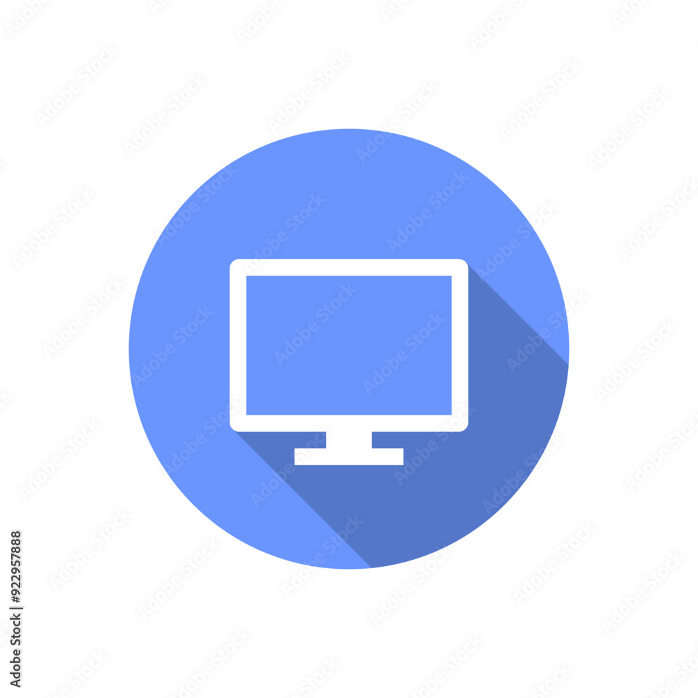 Monitor computer icon with long shadow. Pc desktop screen sign symbol Monitor computer icon with long shadow. Pc desktop screen sign symbol