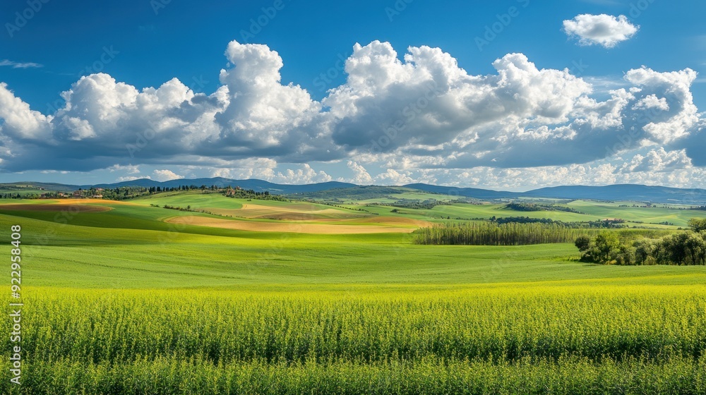 Obraz premium Rolling Green Hills Under a Blue Sky