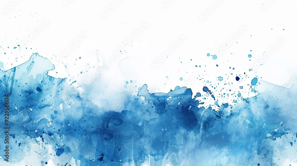 Abstract blue watercolor background with brush strokes and splashes on white paper, banner design for copy space. Water colour banner template, Abstract blue watercolor background with brush strokes and splashes on white paper, banner design for copy space. Water colour banner template,