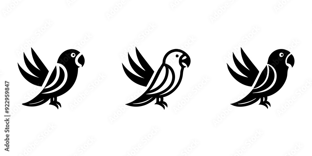 Fototapeta premium Minimalist parrot logo icons. set of illustrations parrot silhouette icon style vector art.