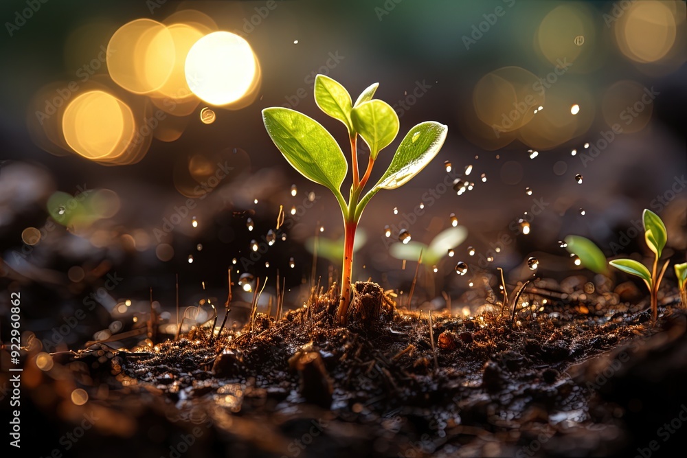 A sprouting seedling in fertile soil A sprouting seedling in fertile soil
