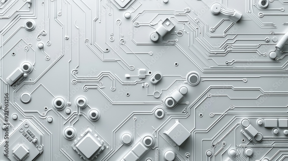 Create an image of a continuous electronic circuit board pattern on a white background, showcasing intricate and precise pathways Create an image of a continuous electronic circuit board pattern on a white background, showcasing intricate and precise pathways