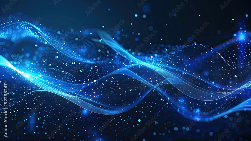 Abstract blue wave line on a dark background, with a glowing effect. Abstract technology and science vector illustration design Abstract blue wave line on a dark background, with a glowing effect. Abstract technology and science vector illustration design