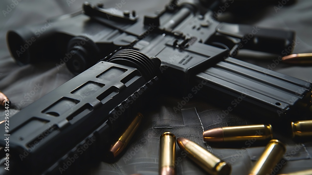 An AR 15 rifle with bullets of the right An AR 15 rifle with bullets of the right