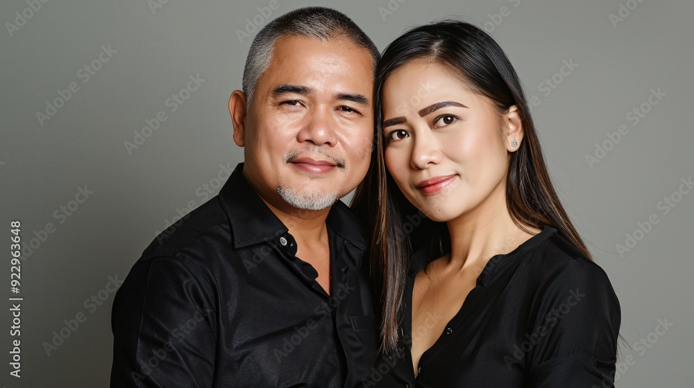 Husband and wife couple posing closely with a plain color background, highly detailed and sharp Husband and wife couple posing closely with a plain color background, highly detailed and sharp