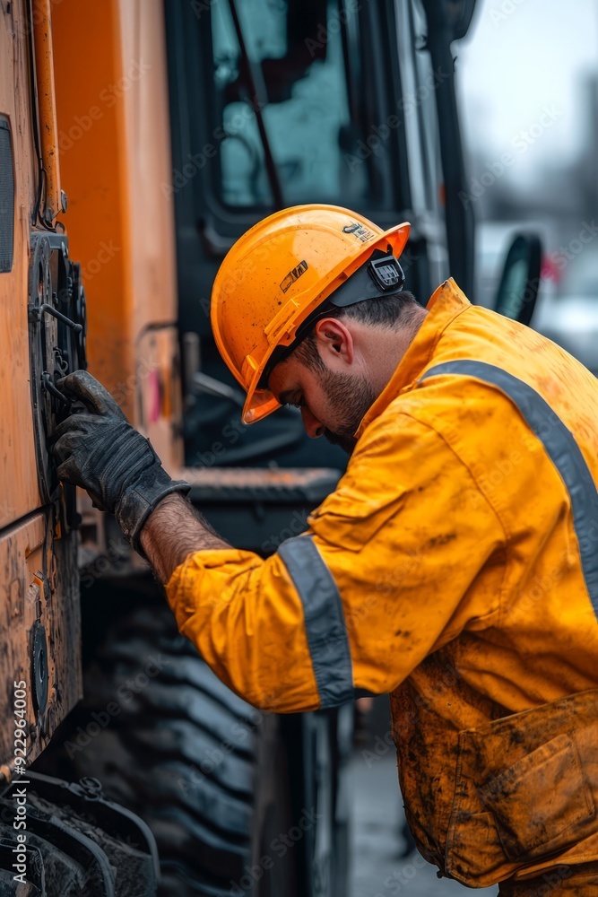 A team maintaining and servicing municipal vehicles used for public works, Generative AI A team maintaining and servicing municipal vehicles used for public works, Generative AI