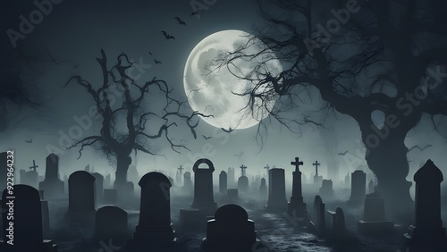 Spooky Graveyard at Night Generative AI