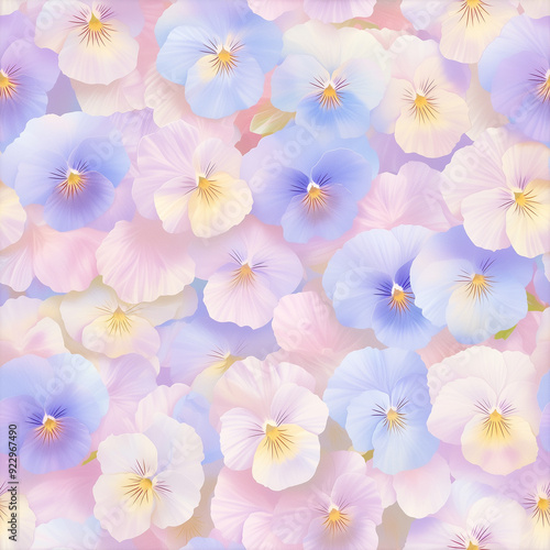 アニメ風のパステルカラーのパンジーのテクスチャパターン