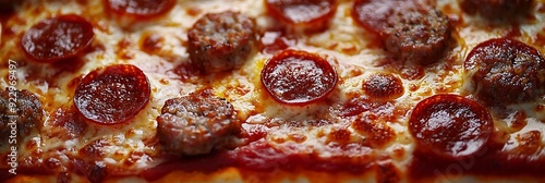 Closeup of a Delicious Pepperoni and Sausage Pizza - Photo