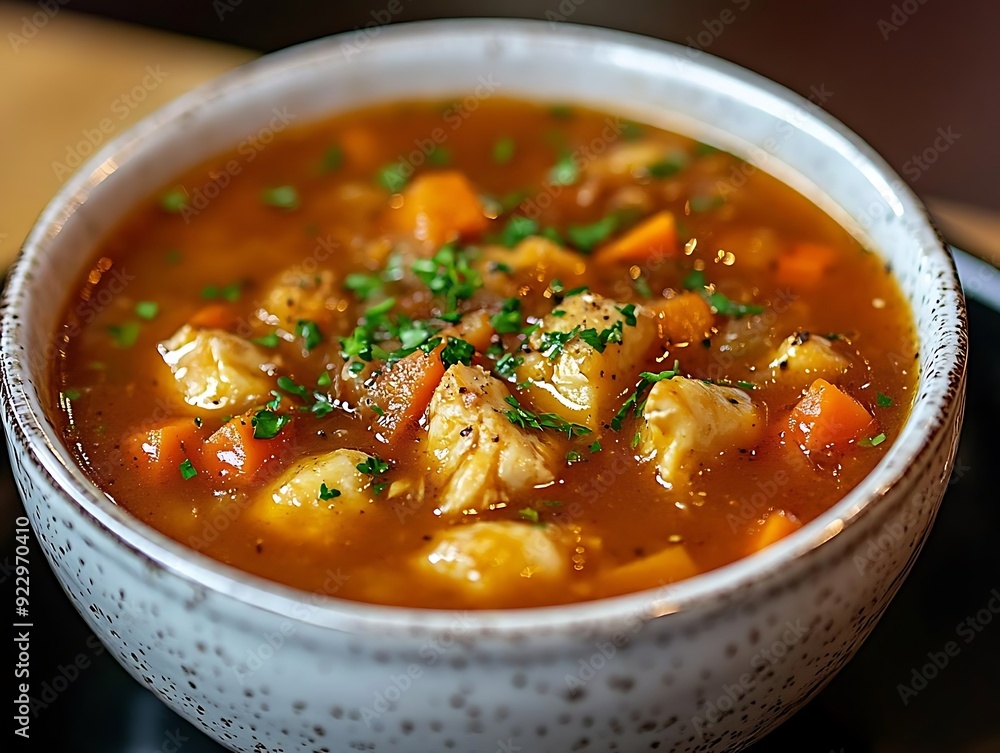 Chicken and Carrot Soup in a White Bowl - Photo Chicken and Carrot Soup in a White Bowl - Photo