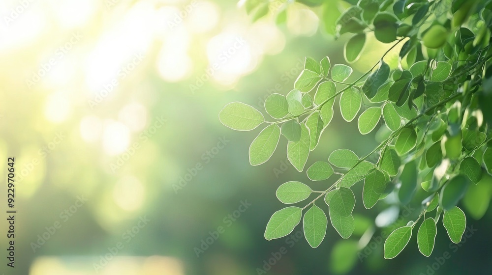 Fototapeta premium Close-up of green leaves with a blurred natural background.