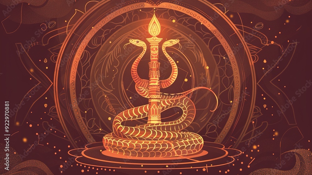 Obraz premium A Golden Snake Coiled Around a Luminous Candle