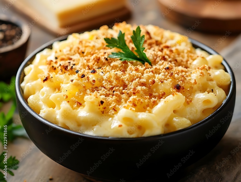 Delicious Mac and Cheese with Crispy Breadcrumbs - Food Photography Delicious Mac and Cheese with Crispy Breadcrumbs - Food Photography