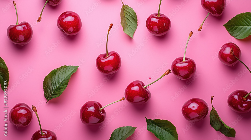 pattern of cherries on a pink background pattern of cherries on a pink background
