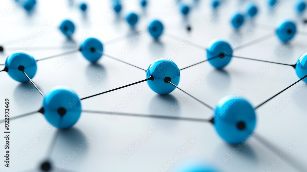 3D network concept with blue spheres connected by black lines on a white background 3D network concept with blue spheres connected by black lines on a white background