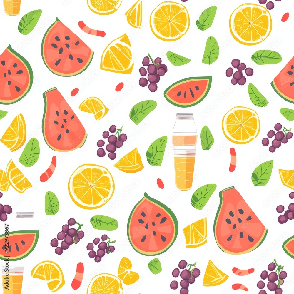 Seamless pattern of fresh fruit slices including kiwis, strawberries, and oranges Seamless pattern of fresh fruit slices including kiwis, strawberries, and oranges