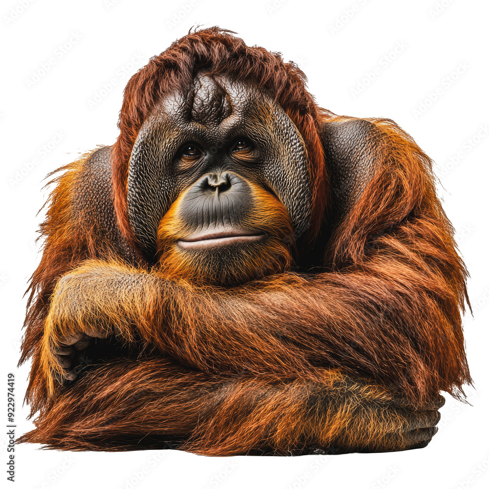Obraz premium PNG Orangutan rests peacefully, arms crossed