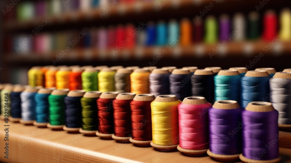 Colorful Threads on Wooden Shelf Colorful Threads on Wooden Shelf