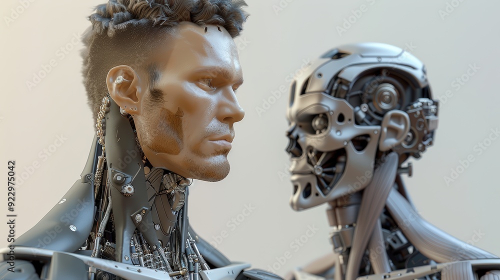 Fototapeta premium Humanoid Robot and Cyborg Face Off