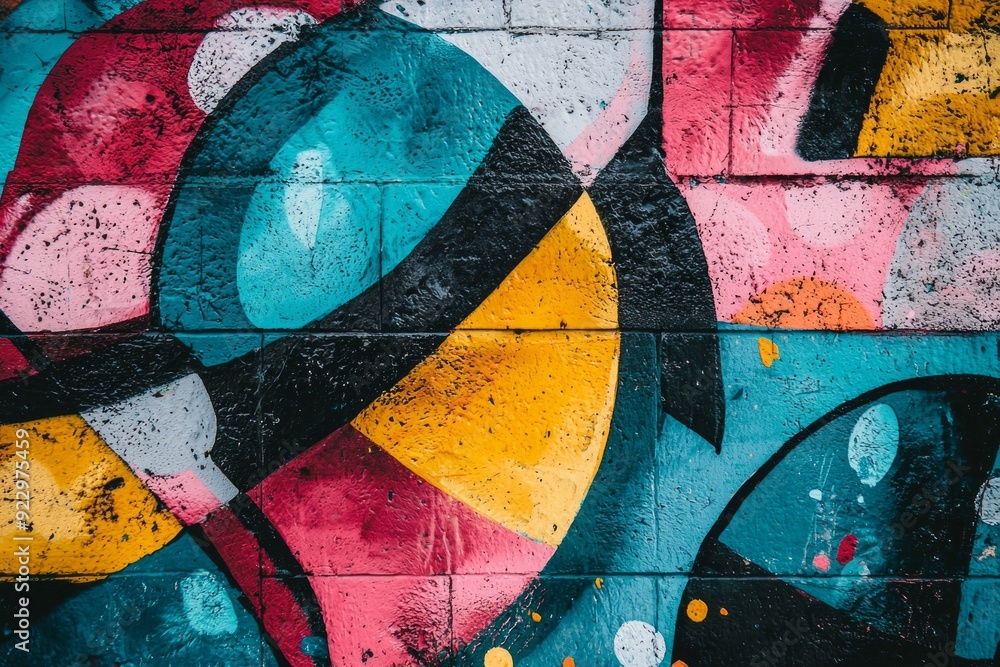 Fototapeta premium A graffiti-covered wall where the colors blend into an abstract, chaotic pattern. 