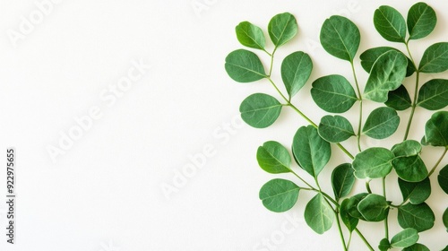 Green leaves with white background.