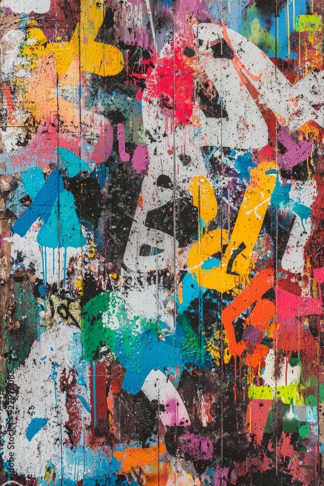 A graffiti-covered wall where the colors blend into an abstract, chaotic pattern. A graffiti-covered wall where the colors blend into an abstract, chaotic pattern.