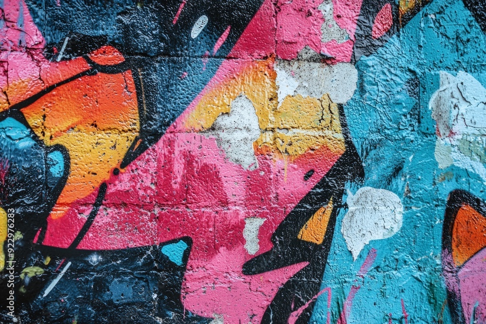 Fototapeta premium A graffiti-covered wall where the colors blend into an abstract, chaotic pattern. 