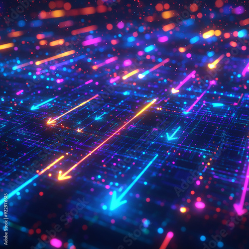 Futuristic Digital Grid with Glowing Neon Lines