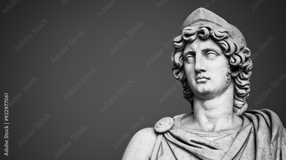 Render an imposing statue in dramatic monochrome from a low-angle perspective Render an imposing statue in dramatic monochrome from a low-angle perspective