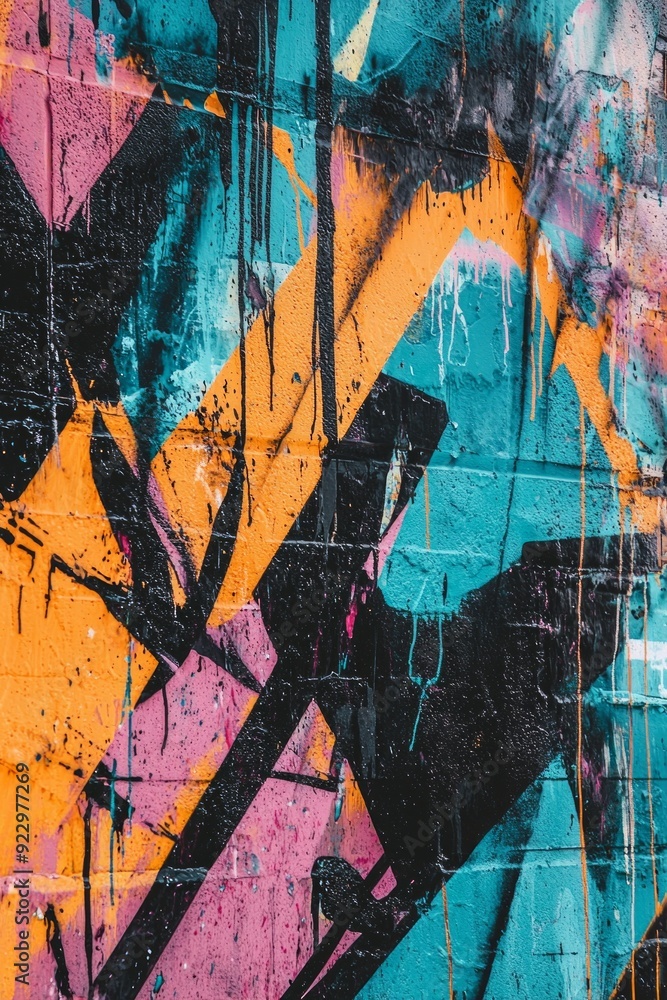 Fototapeta premium A graffiti-covered wall where the colors blend into an abstract, chaotic pattern. 