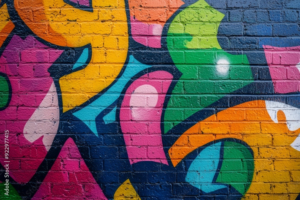 Obraz premium A graffiti-covered wall where the colors blend into an abstract, chaotic pattern.