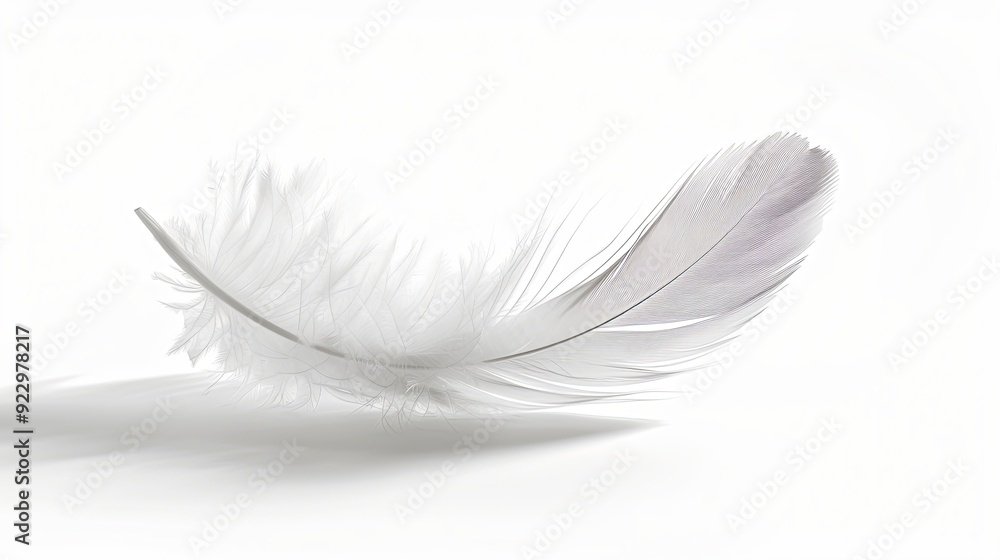 Obraz premium Single white feather isolated on a white background.